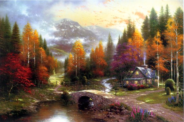 (image for) Handmade oil painting Copy paintings of famous artists Thomas Kinkade's painting, NO.85 - Click Image to Close